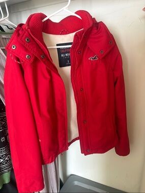 Hollister Bright Red Hooded All-Weather Puffer Jacket